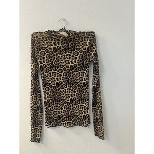 New In Womens Size Small Mesh Leopard Print Sheer Long-Sleeve Mesh Top